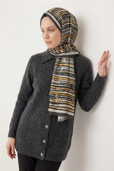 Şerit Desen Gümüş 75X195 Soft Şal