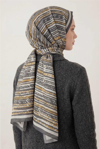 Şerit Desen Gümüş 75X195 Soft Şal