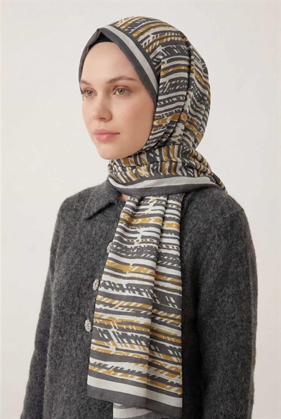 Şerit Desen Gümüş 75X195 Soft Şal