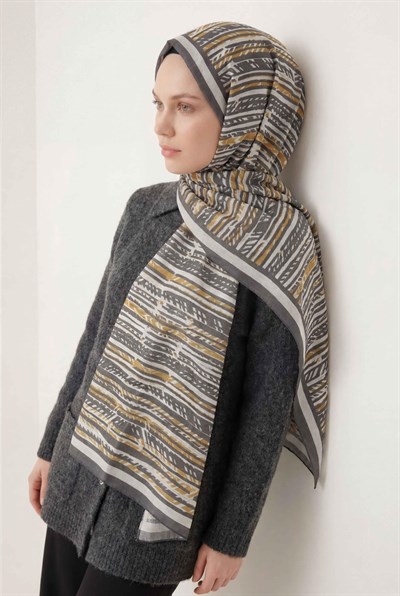 Şerit Desen Gümüş 75X195 Soft Şal