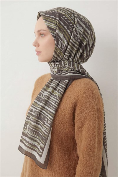 Şerit Desen Haki 75X195 Soft Şal