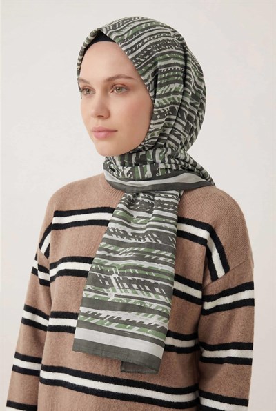 Şerit Desen Koyu Yeşil 75X195 Soft Şal