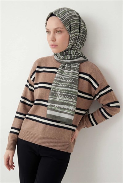 Şerit Desen Koyu Yeşil 75X195 Soft Şal