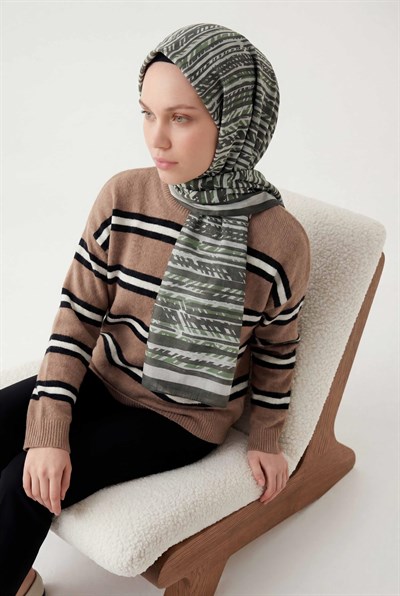 Şerit Desen Koyu Yeşil 75X195 Soft Şal