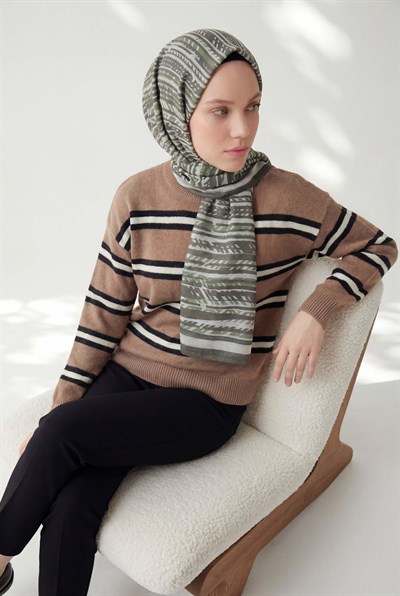 Şerit Desen Koyu Yeşil 75X195 Soft Şal