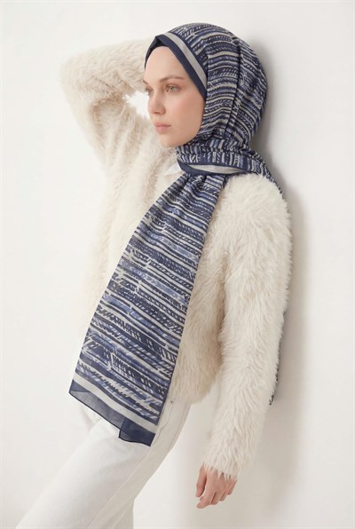 Şerit Desen Lacivert  75X195 Soft Şal