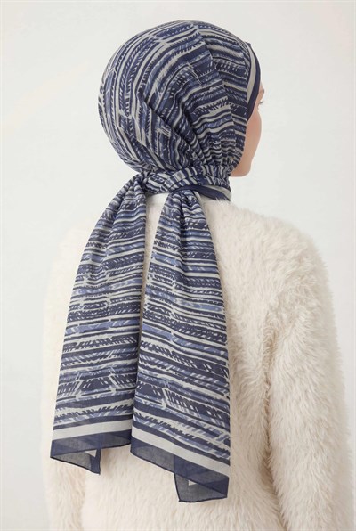 Şerit Desen Lacivert  75X195 Soft Şal