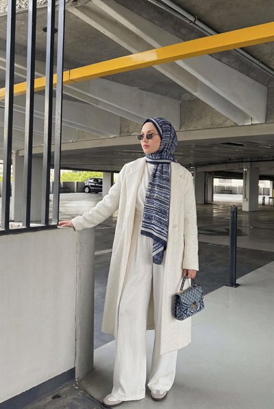 Şerit Desen Lacivert  75X195 Soft Şal