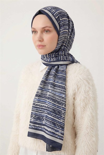 Şerit Desen Lacivert  75X195 Soft Şal
