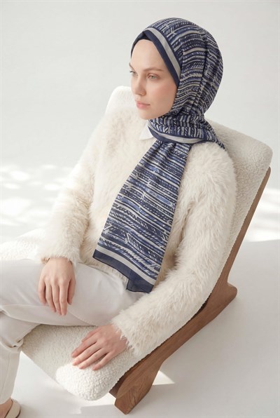 Şerit Desen Lacivert  75X195 Soft Şal