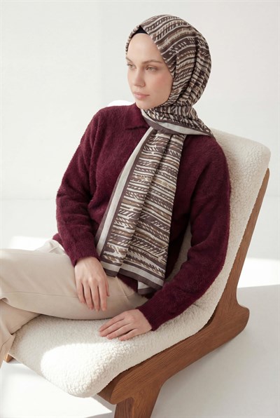 Şerit Desen Acı Kahve 75X195 Soft Şal