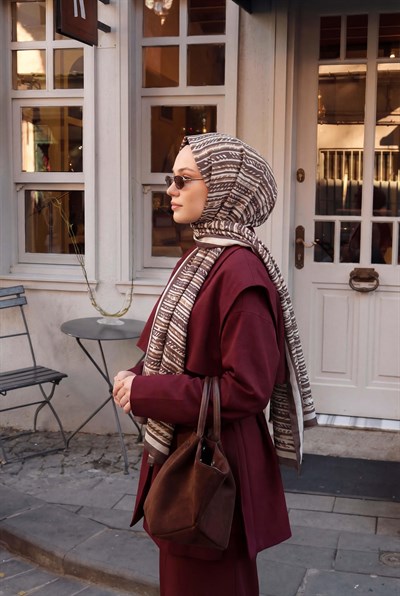 Şerit Desen Acı Kahve 75X195 Soft Şal