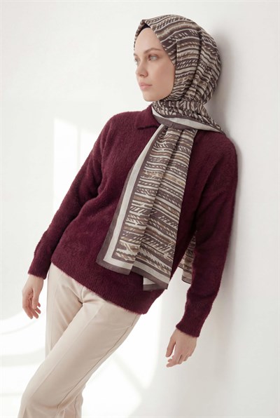 Şerit Desen Acı Kahve 75X195 Soft Şal