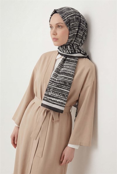 Şerit Desen Siyah 75X195 Soft Şal