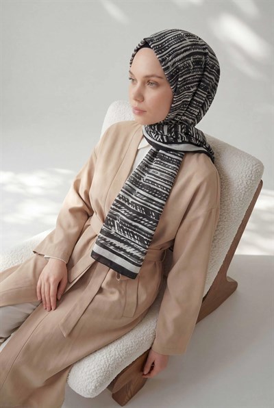 Şerit Desen Siyah 75X195 Soft Şal