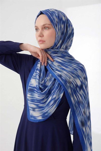 Su Yolu Desen Mavi 75X195 Soft Şal