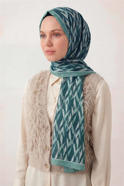 Yaprak Desen Petrol Yeşili 75X195 Soft Şal