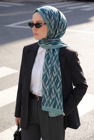 Yaprak Desen Petrol Yeşili 75X195 Soft Şal