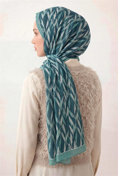 Yaprak Desen Petrol Yeşili 75X195 Soft Şal