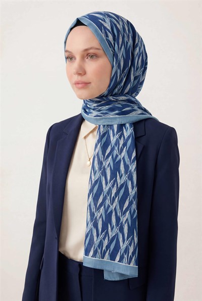 Yaprak Desen Lacivert 75X195 Soft Şal