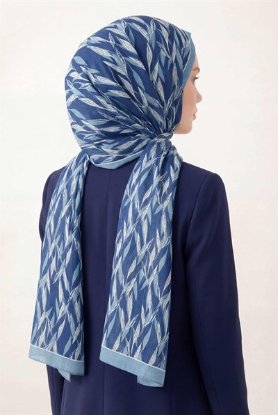 Yaprak Desen Lacivert 75X195 Soft Şal
