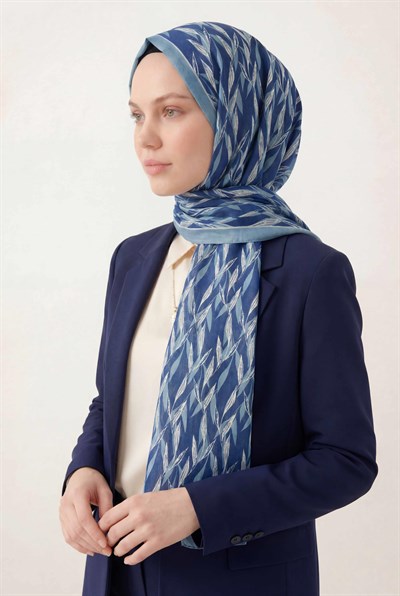 Yaprak Desen Lacivert 75X195 Soft Şal