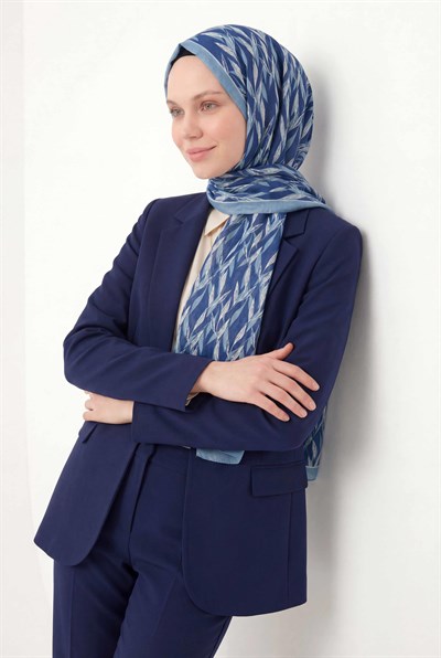 Yaprak Desen Lacivert 75X195 Soft Şal