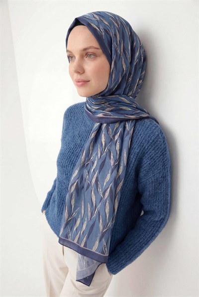 Yaprak Desen İndigo 75X195 Soft Şal