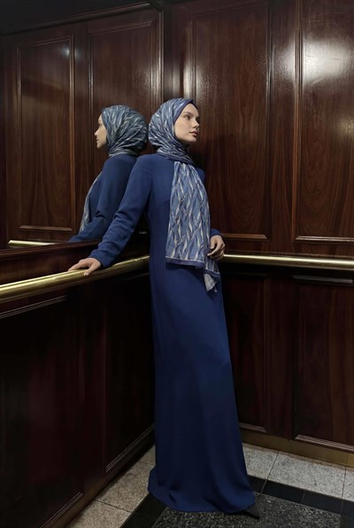 Yaprak Desen İndigo 75X195 Soft Şal