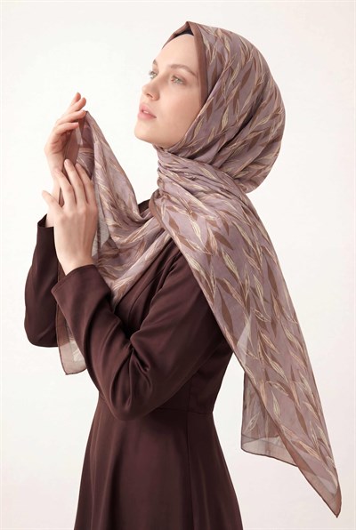 Yaprak Desen Soluk Lila 75X195 Soft Şal
