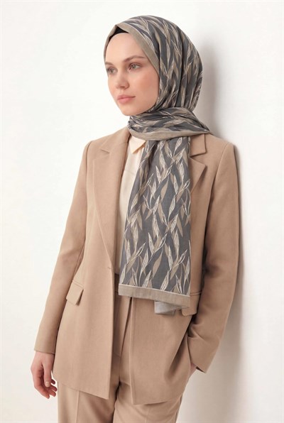 Yaprak Desen Füme 75X195 Soft Şal