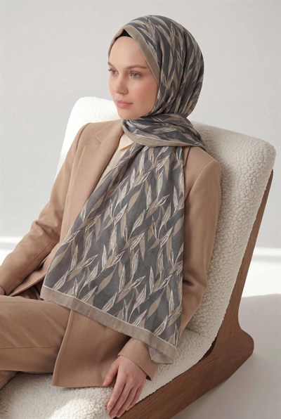 Yaprak Desen Füme 75X195 Soft Şal