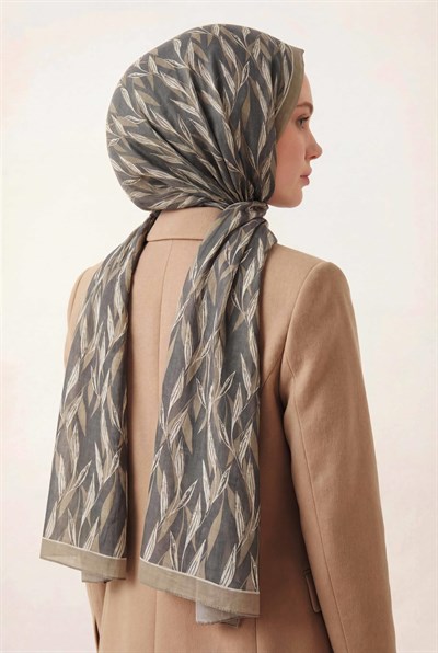 Yaprak Desen Füme 75X195 Soft Şal