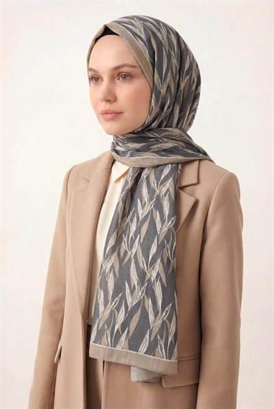 Yaprak Desen Füme 75X195 Soft Şal