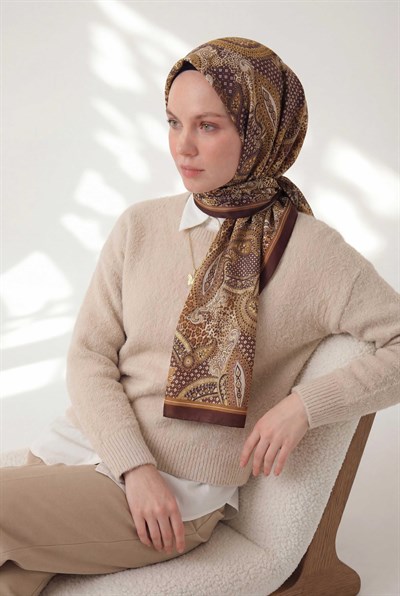 Etnik Desen Kızıl Kahve 75X195 Soft Şal