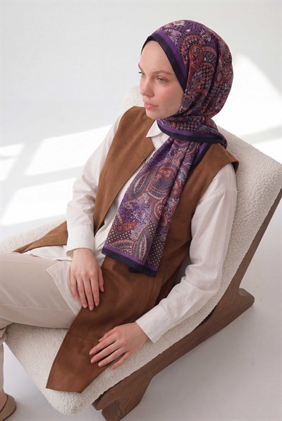 Etnik Desen Koyu Lacivert  75X195 Soft Şal