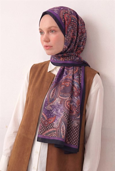 Etnik Desen Koyu Lacivert  75X195 Soft Şal