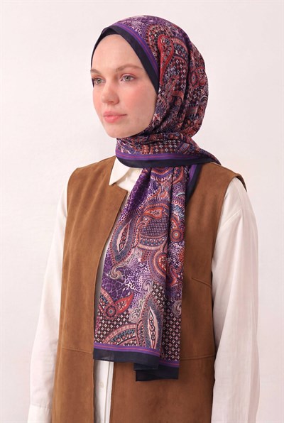 Etnik Desen Koyu Lacivert  75X195 Soft Şal