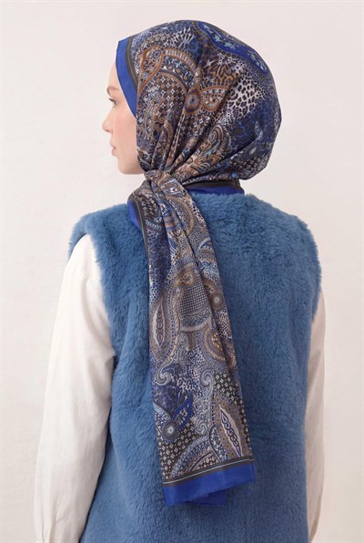 Etnik Desen Parlament Mavi 75X195 Soft Şal