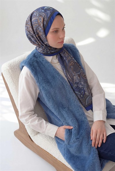 Etnik Desen Parlament Mavi 75X195 Soft Şal