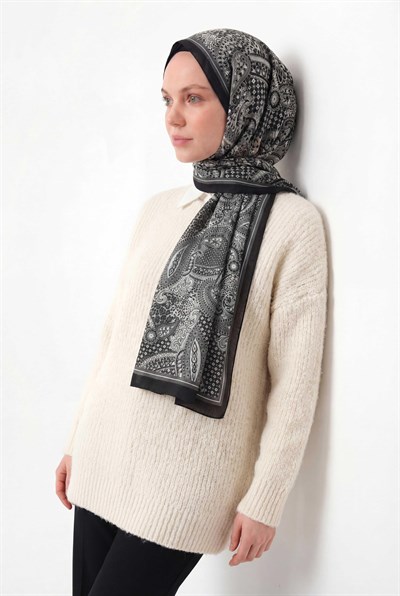 Etnik Desen Siyah 75X195 Soft Şal