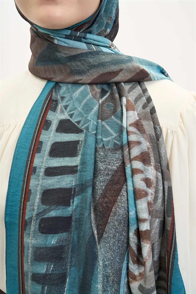 Urban Hours Art Turkuaz Mayda Şal 190x70