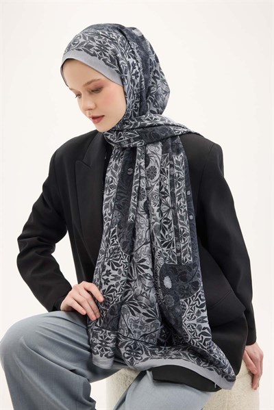 Urban Hours Floral Motif Desen Açık Gri Mayda Şal 190x70