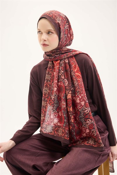 Urban Hours Floral Motif Desen Mürdüm Mayda Şal 190x70