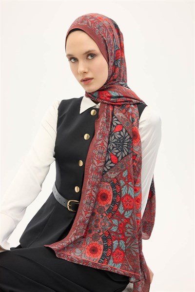 Urban Hours Floral Motif Desen Bordo Mayda Şal 190x70