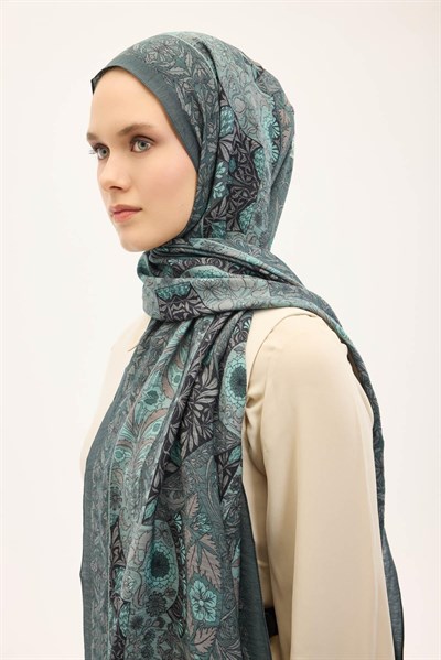 Urban Hours Floral Motif Desen Patina Yeşili Mayda Şal 190x70
