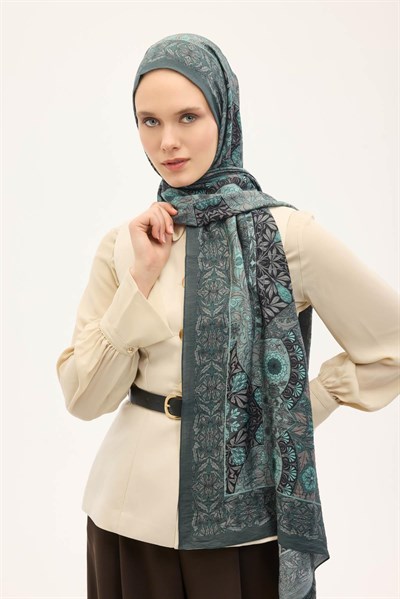 Urban Hours Floral Motif Desen Patina Yeşili Mayda Şal 190x70