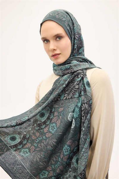 Urban Hours Floral Motif Desen Patina Yeşili Mayda Şal 190x70