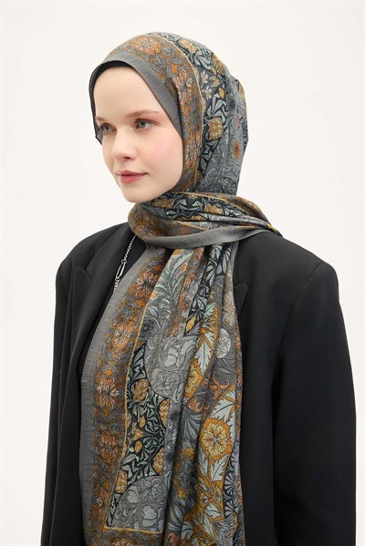 Urban Hours Floral Motif Desen Gri Mayda Şal 190x70