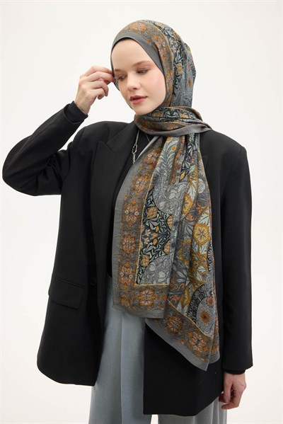 Urban Hours Floral Motif Desen Gri Mayda Şal 190x70